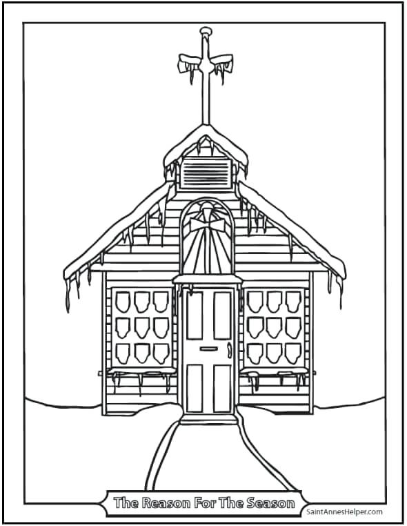 590x762 Early Church Coloring Page Printable Coloring Page Snowy Church