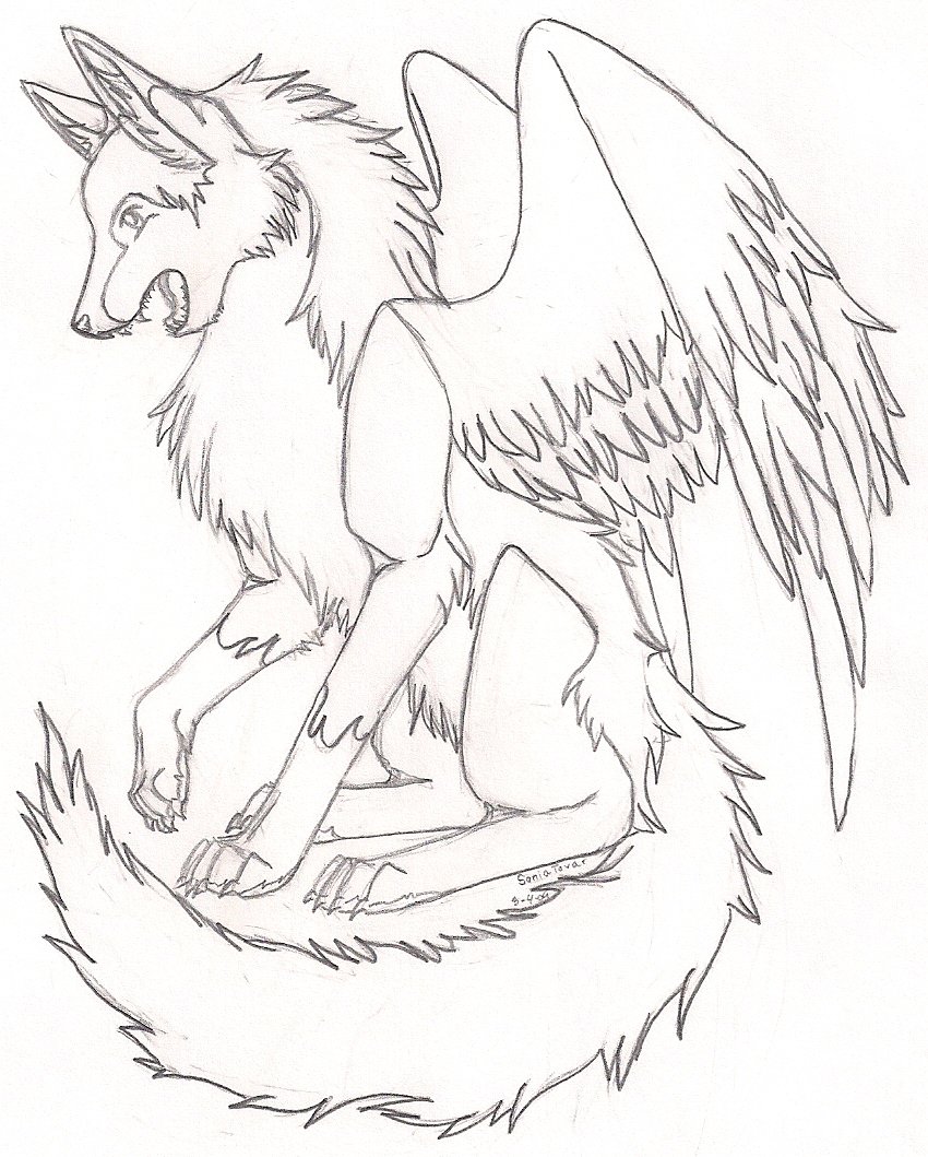 850x1059 Winged Wolf Coloring Pages