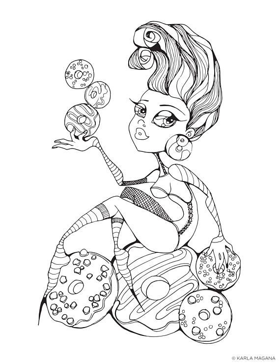 570x738 Donuts Coloring Page Donut Pinup Girl Printable Instant