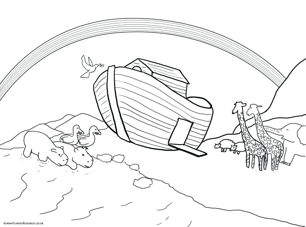 1024x759 Noah Ark Coloring Pages Noahs Ark Coloring Pages With Rainbow