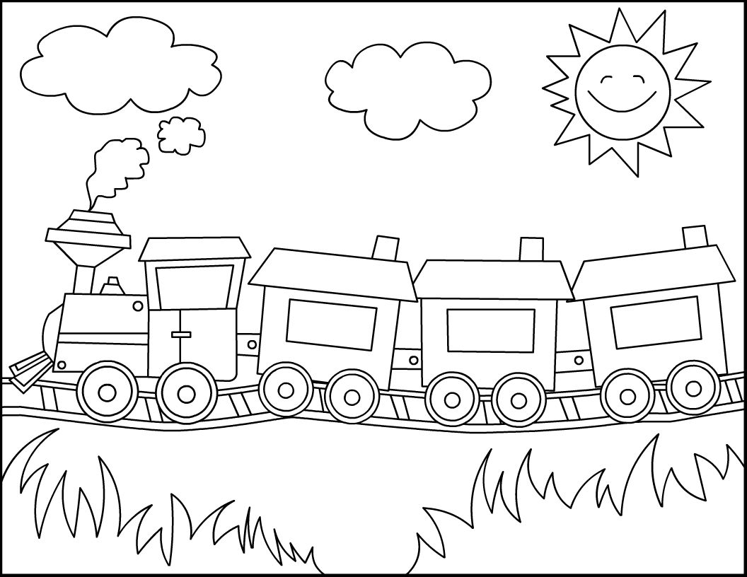 1056x816 Colorful Trains Coloring Pages Free Printable Train For Kids