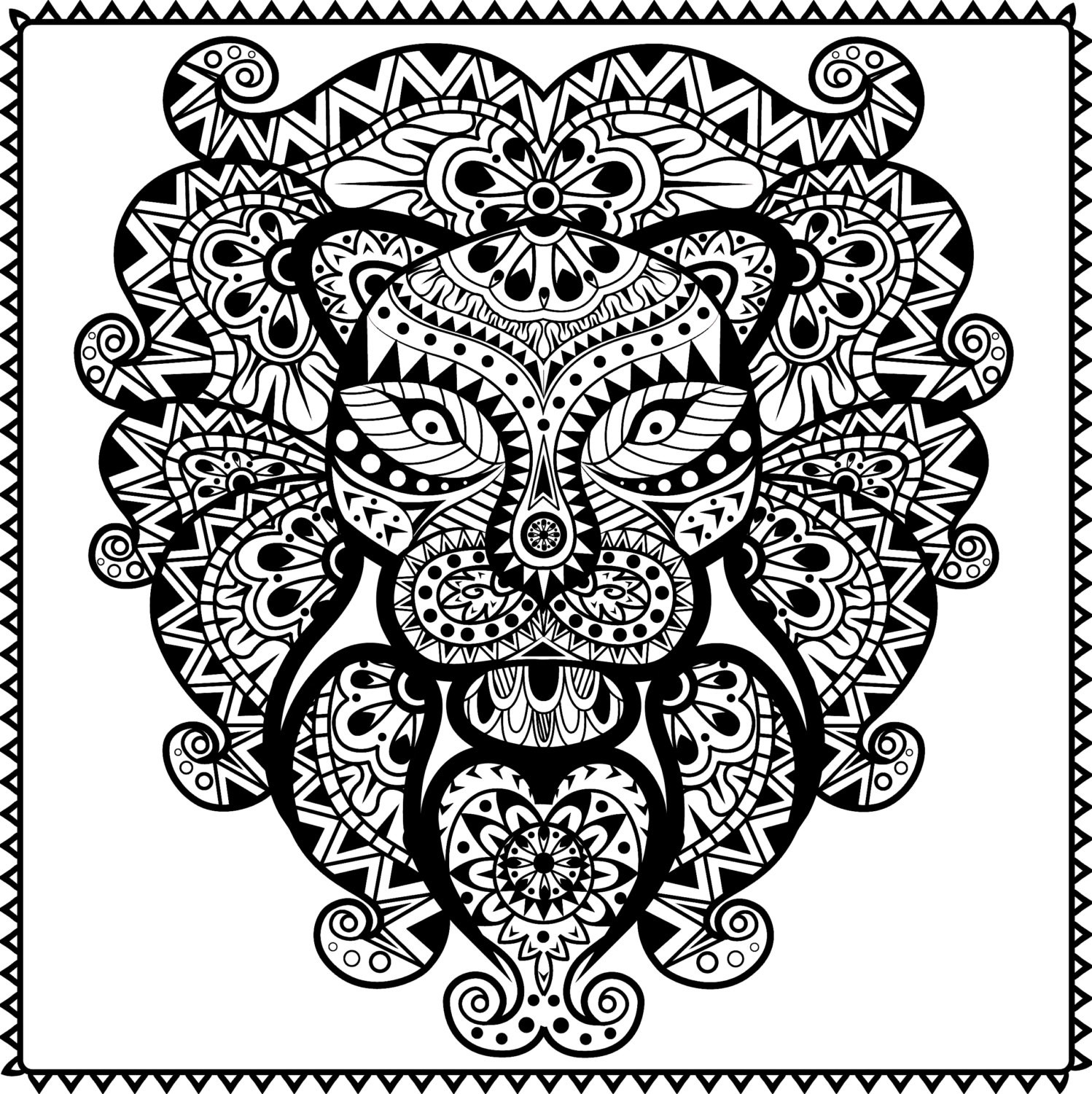 1498x1500 High Tech Tribal Coloring Pages Unicorn Fish With Pattern Page
