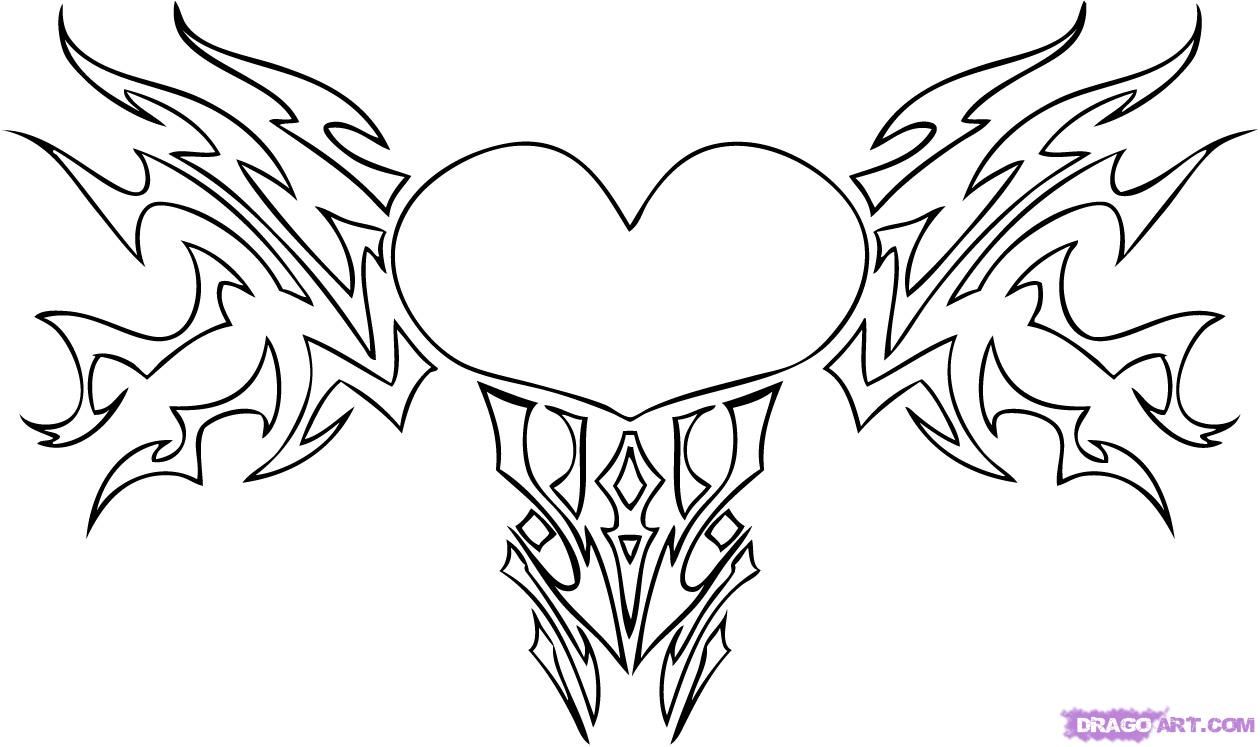 1260x747 Sketches Of Stars And Hearts How To Draw A Tribal Heart, Step By