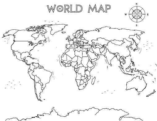 507x392 World Map Printable Color World Map Coloring Page For Kids