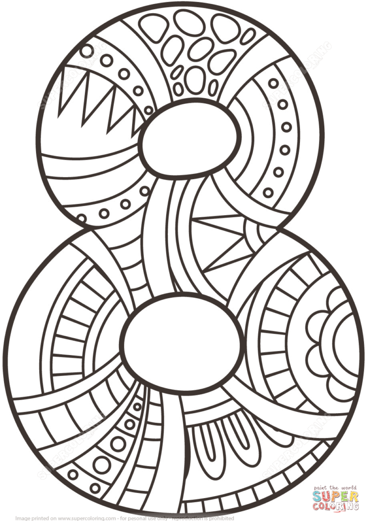 724x1024 Number 8 Zentangle Coloring Page Free Printable Pages