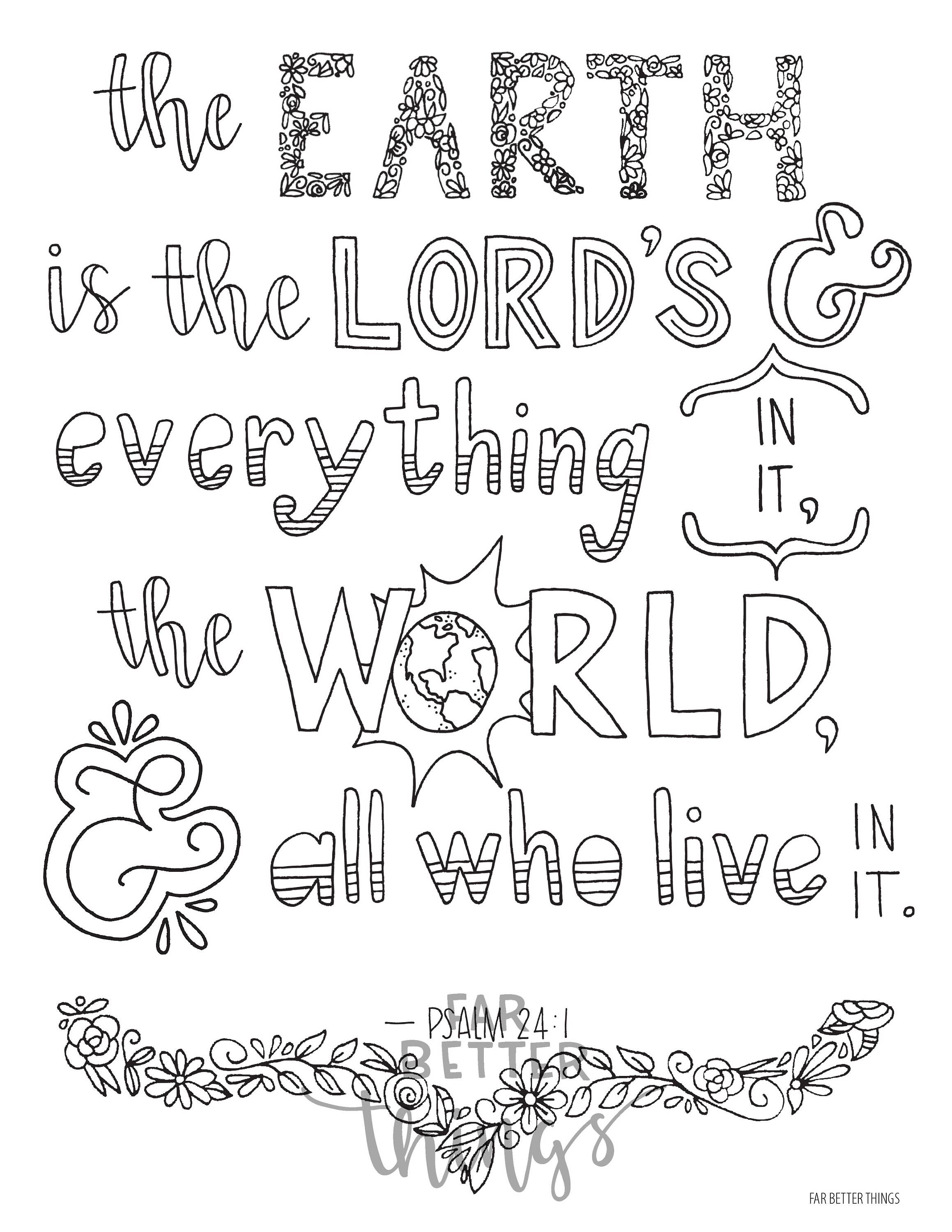 2318x3000 Bible Verse Coloring Page Psalm 241 Printable 8.5x11 Kids