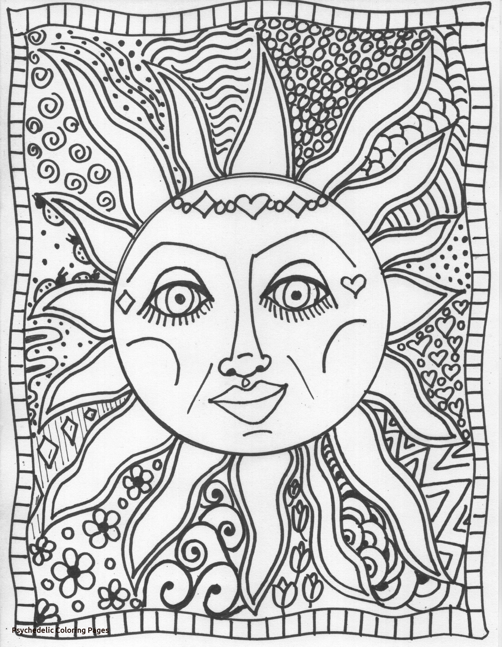 1700x2190 Psychedelic Art Coloring Pages Artistic Printable Adult Sun Print