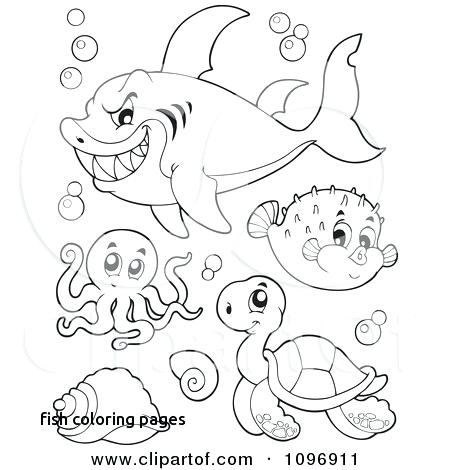 450x470 Puffer Fish Coloring Page Outlined Mean Shark Octopus Puffer Fish