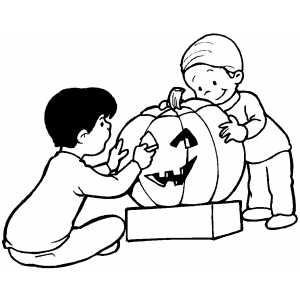 300x300 Children Carving Pumpkin Coloring Page