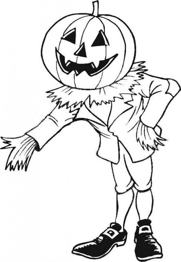 590x850 Scarecrow In Pumpkin Patch Coloring Pages