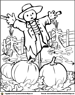 302x385 Scarecrow In The Pumpkin Patch Coloring Page Worksheet Village
