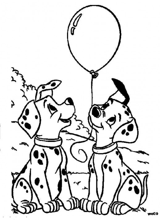518x713 The Puppies Of 101 Dalmatians Playing A Balloon Coloring Pages