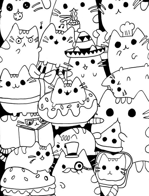 570x750 Pusheen Cats Coloring Page By Moriahkesingerarts On Etsy Dibujos