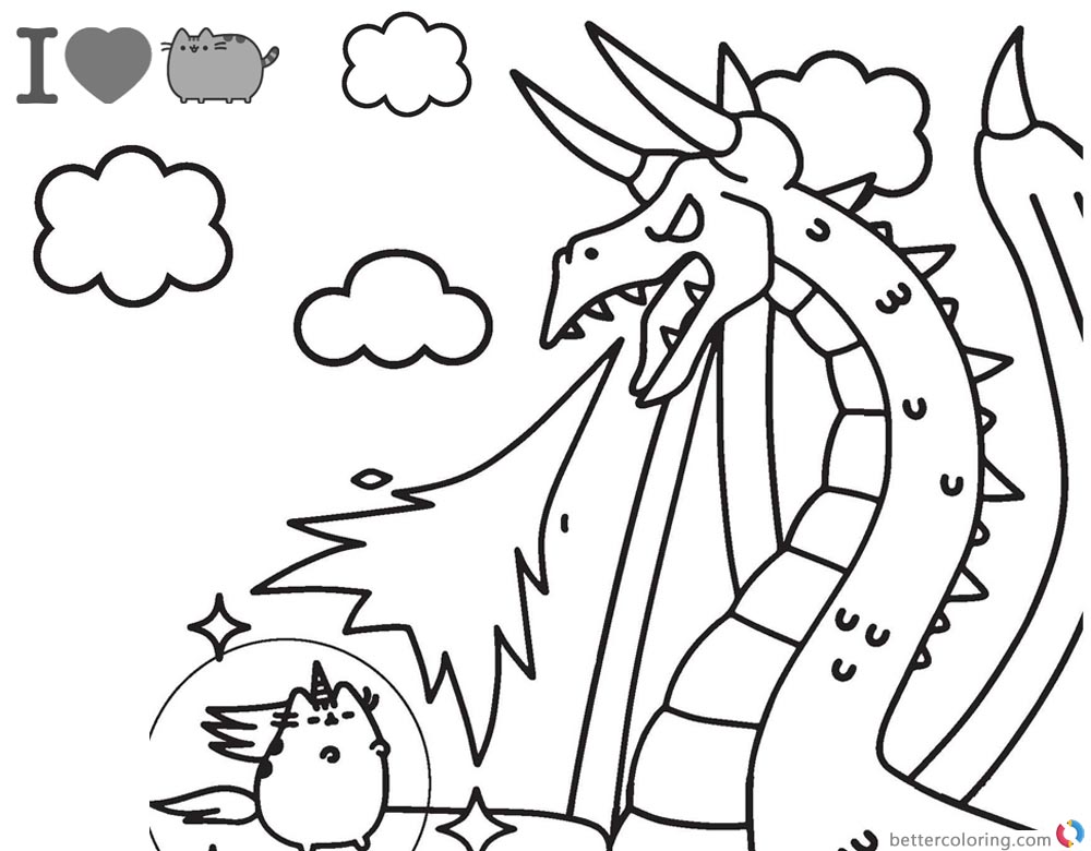 1000x780 Pusheen Coloring Pages Fighting Against Dragon