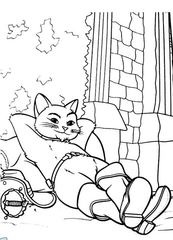 600x834 Puss In Boots Lazing In His House Coloring Pages Batch Coloring
