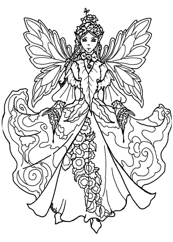 600x840 Fairy Queen Wearing Awesome Dress Coloring Pages Batch Coloring