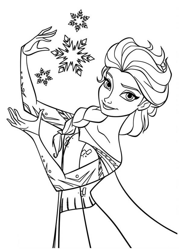 600x834 Frozen, Elsa The Snow Queen Making Snowflakes Coloring Page