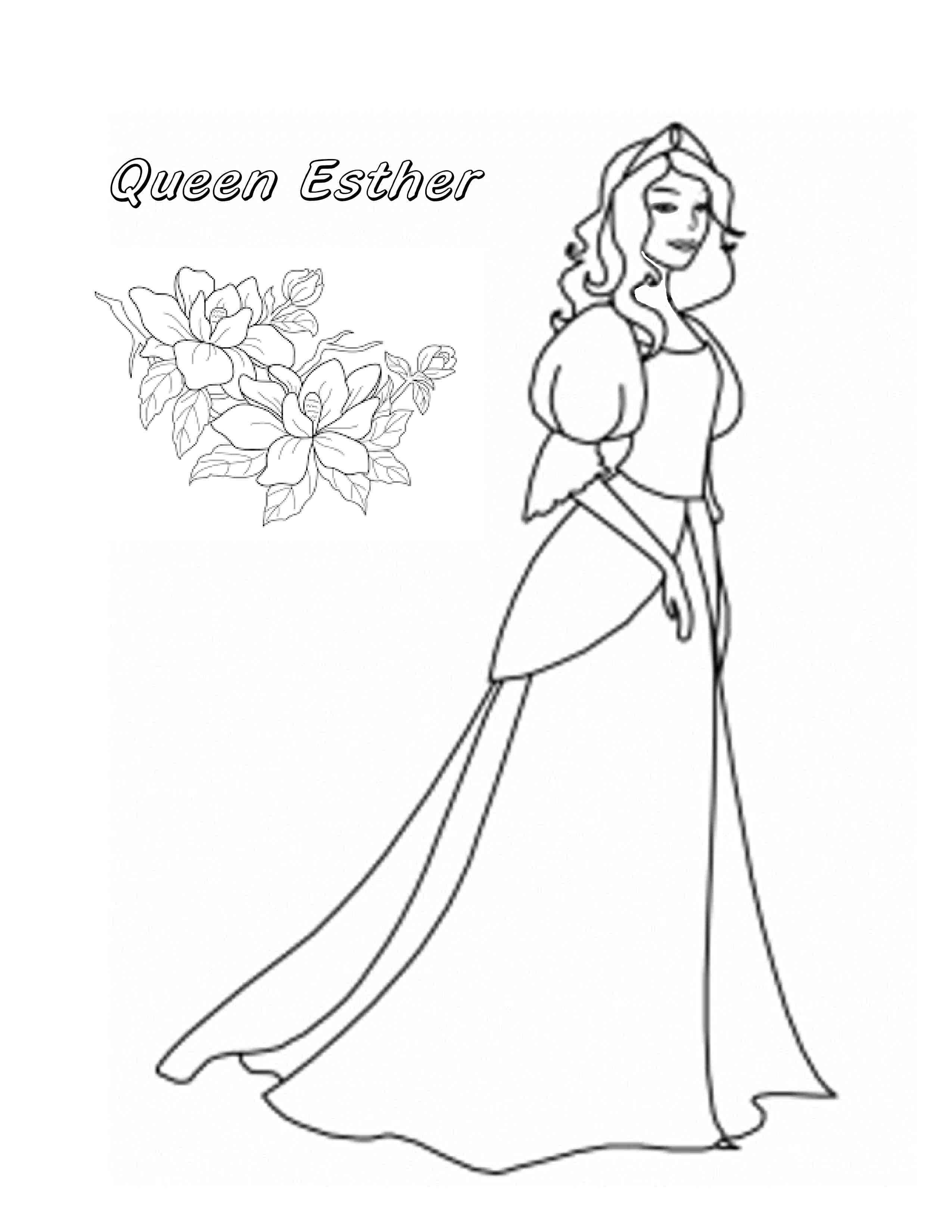 2550x3300 Queen Esther Coloring Page Jewish Purim Queen Esther