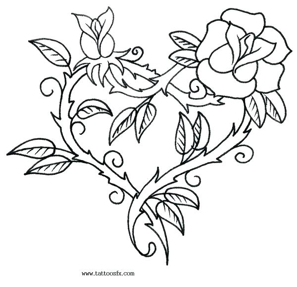 600x581 Coloring Page Heart Coloring Page Rose Drawn Hearts Rose 7