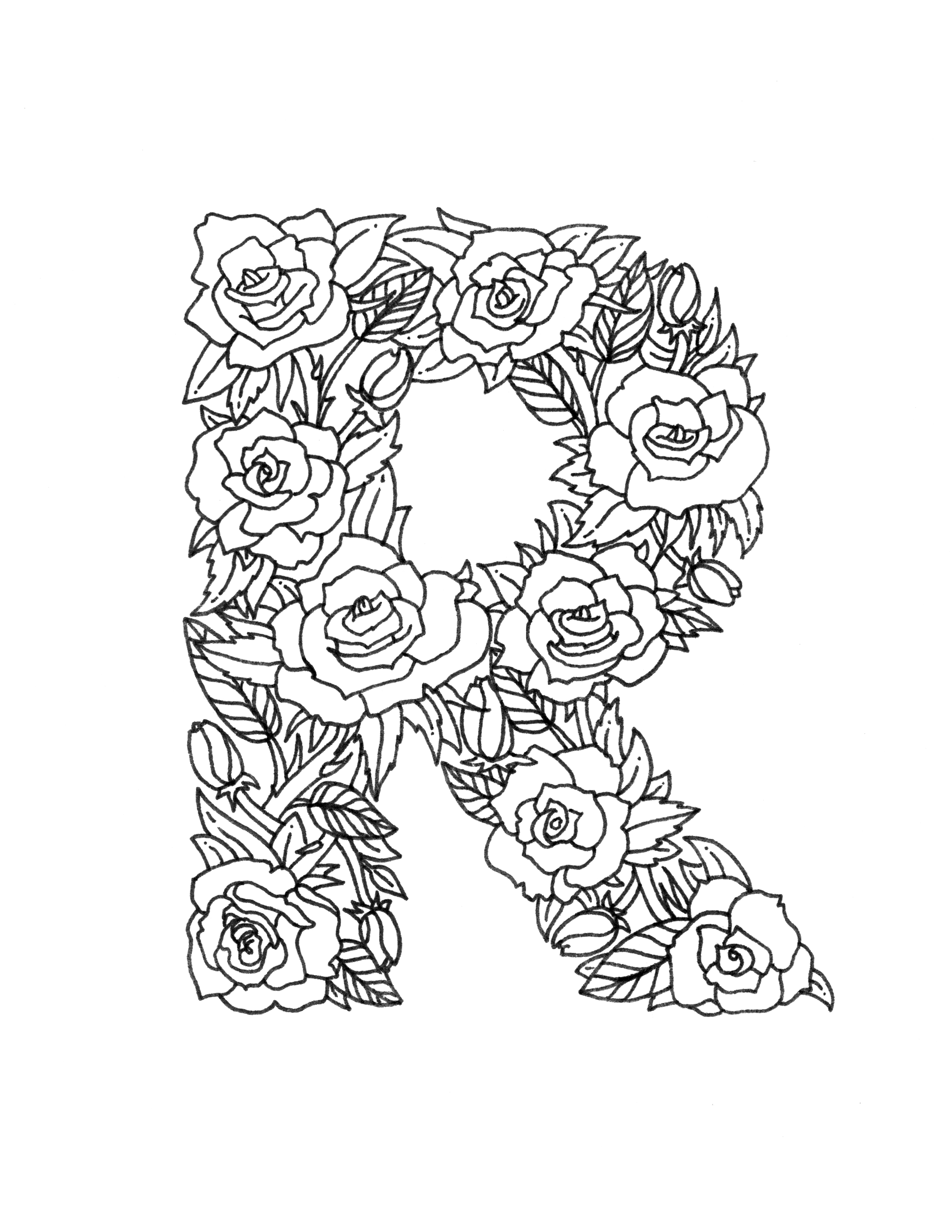 2550x3300 Illustrated Floral R Coloring Page Pages Letters