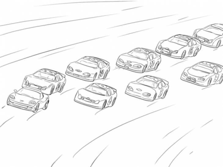 730x547 A Lot Of Nascar Cars Racing On The Hot Track Coloring Page Vbs
