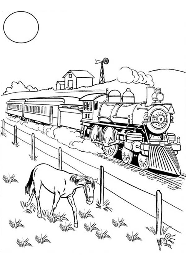 600x823 A Horse Eating Beside Railroad Coloring Page Color Luna
