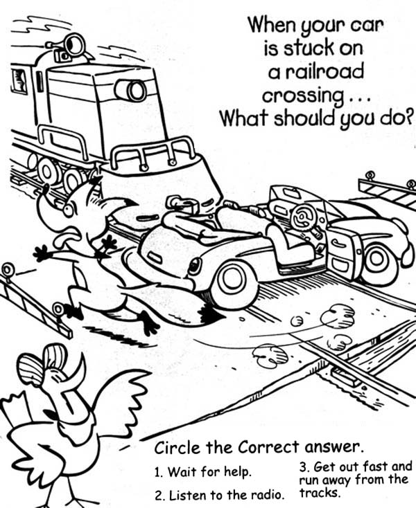 600x734 Car Stuck On A Railroad Coloring Page Color Luna