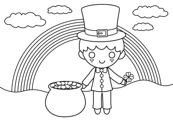 600x418 A Happy St Patricks Day With Rainbow And Gold Pot Coloring Page