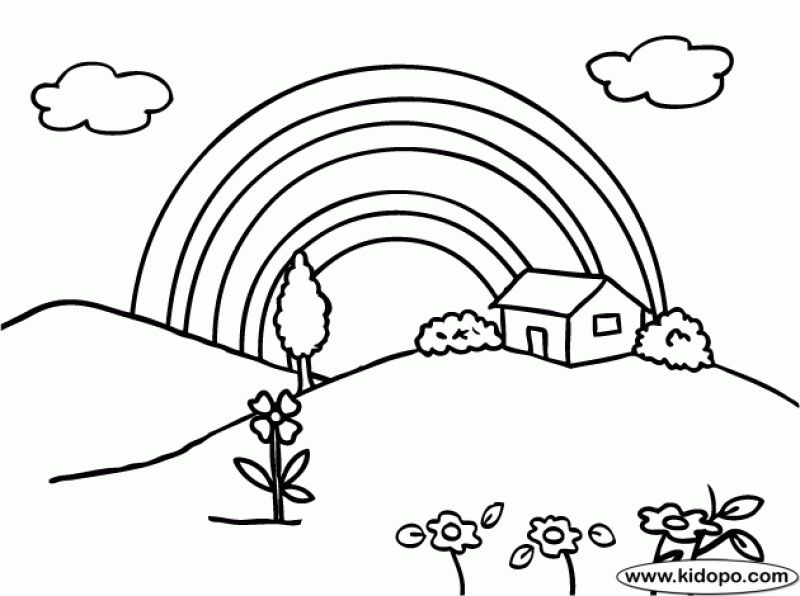 800x596 Spring And Rainbow In A Village Coloring Pages For Kids Fun