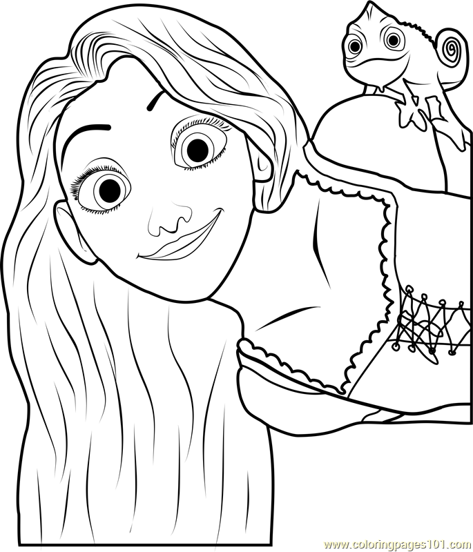 685x800 Rapunzel And Pascal Coloring Page