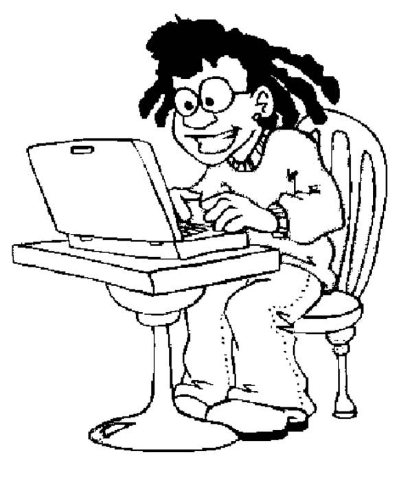 600x700 Rasta Boy Playing Online Games With Computer Coloring Page