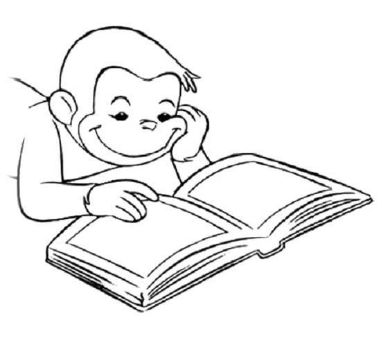550x488 Curious George Reading Book Coloring Page