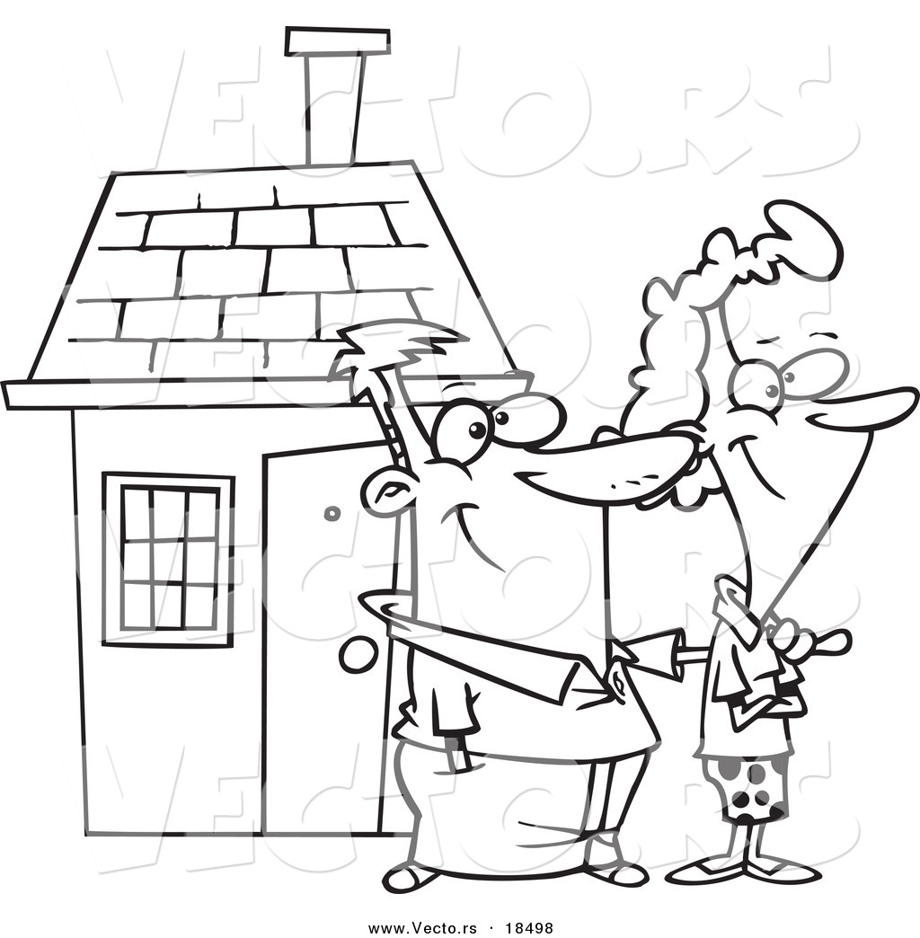1024x1044 Vector Of A Cartoon Happy Couple By Their Home