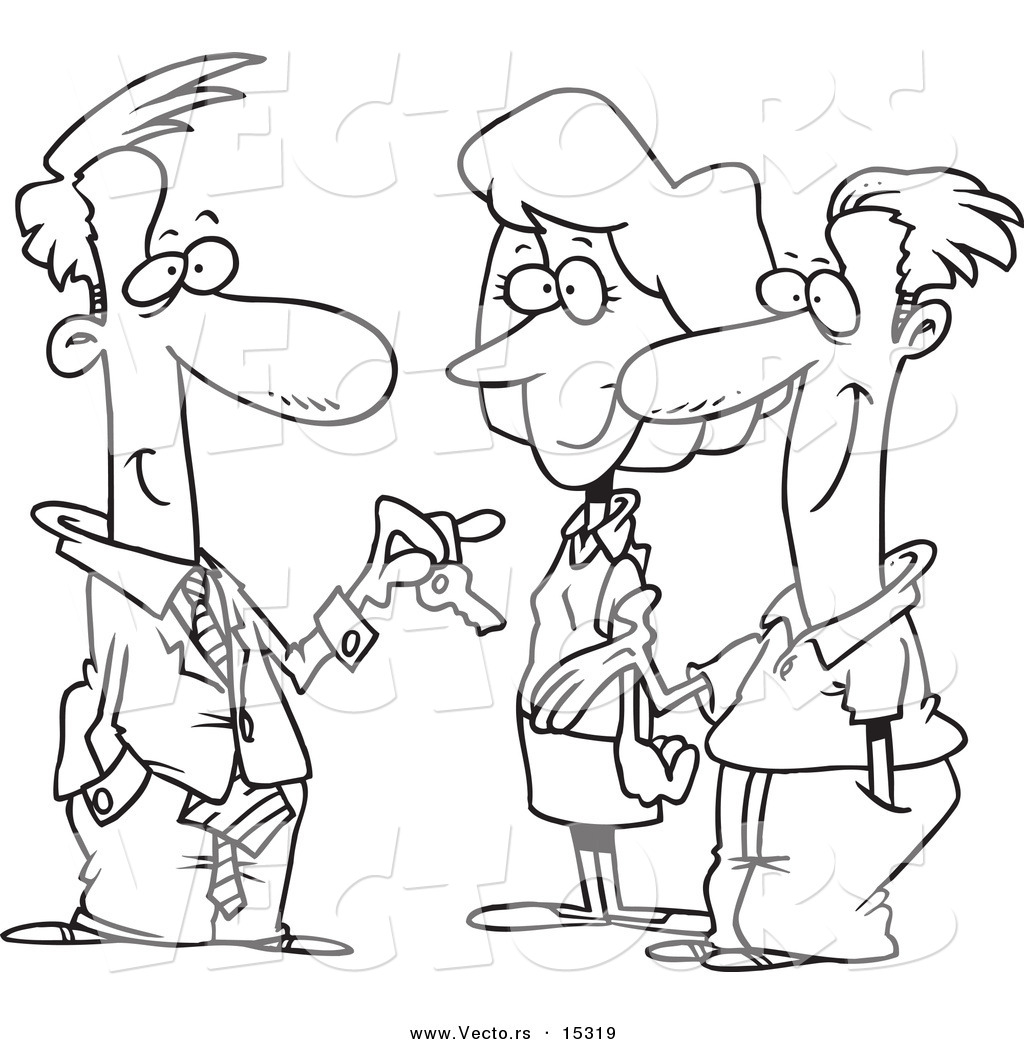 1024x1044 Vector Of A Cartoon Real Estate Agent Giving His Client House Keys