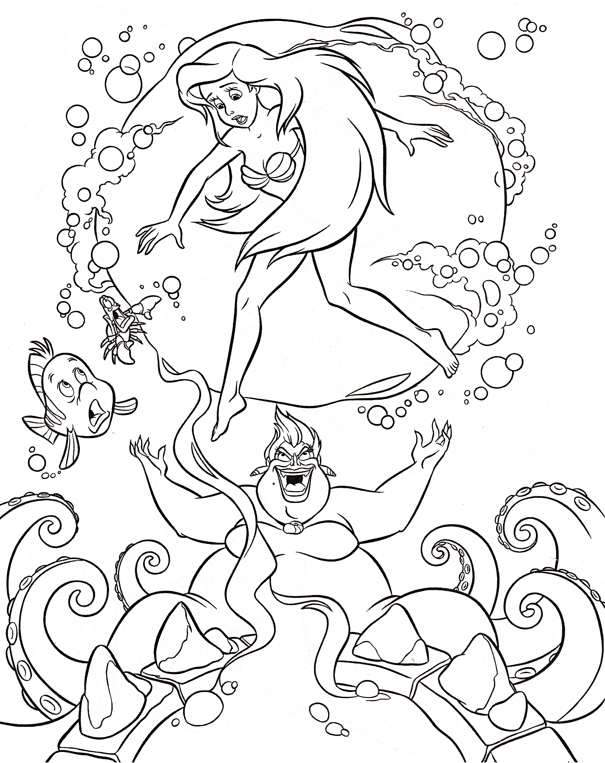 2095x2640 Walt Disney Coloring Pages Flounder Sebastian Princess Ariel Free