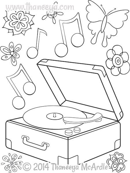 451x600 Hipster Coloring Book Record Player By Thaneeya Adult Coloring