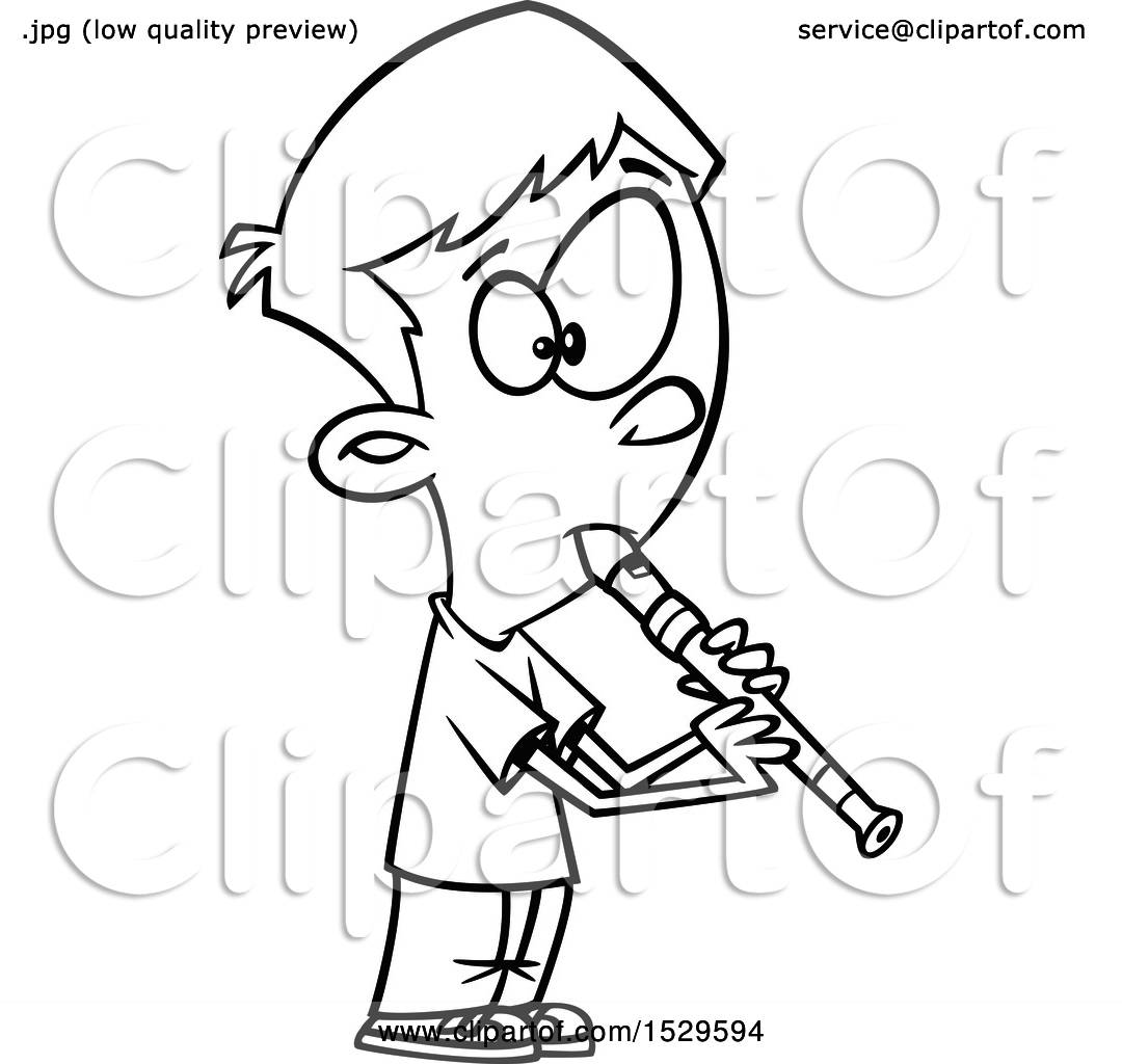 1080x1024 Clipart Of A Cartoon Lineart Boy Playing A Recorder