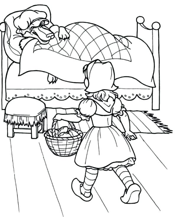 600x735 Bed Coloring Pages Little Red Riding Hood Red Riding Hood Walking