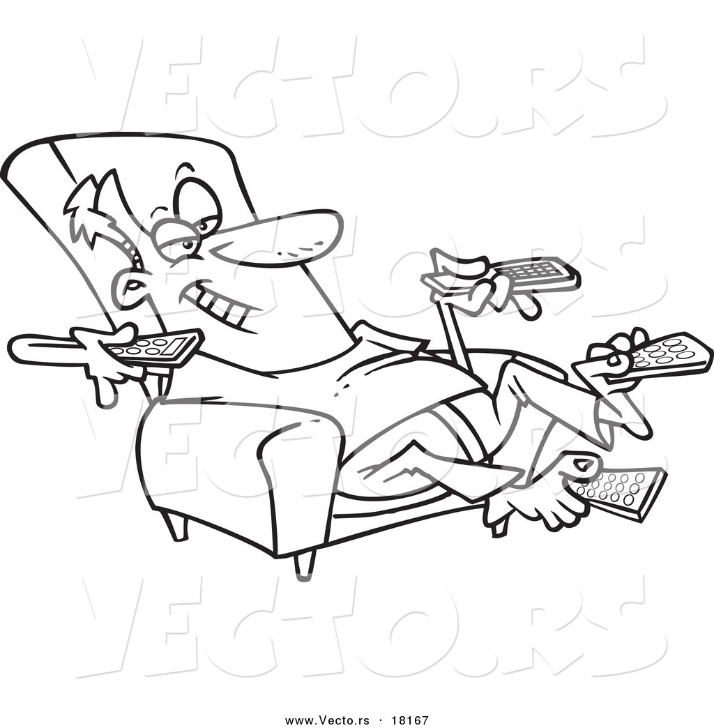 1024x1044 Vector Of A Cartoon Man Sitting In Recliner And Holding Many