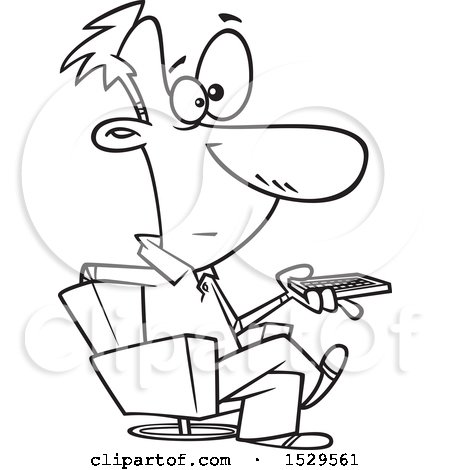 450x470 Clipart Of A Cartoon Black And White Man Holding A Remote Control