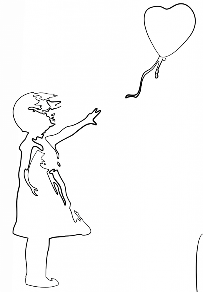 711x1024 Girl With Baloon By Banksy Painting Coloring Page