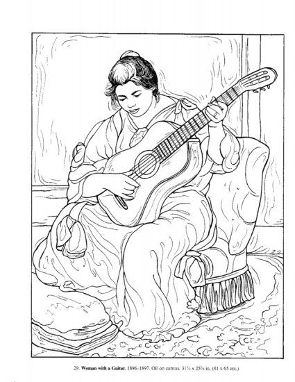 425x550 Icolor Masterpieces ~ Woman Playing The Guitar By Pierre Auguste