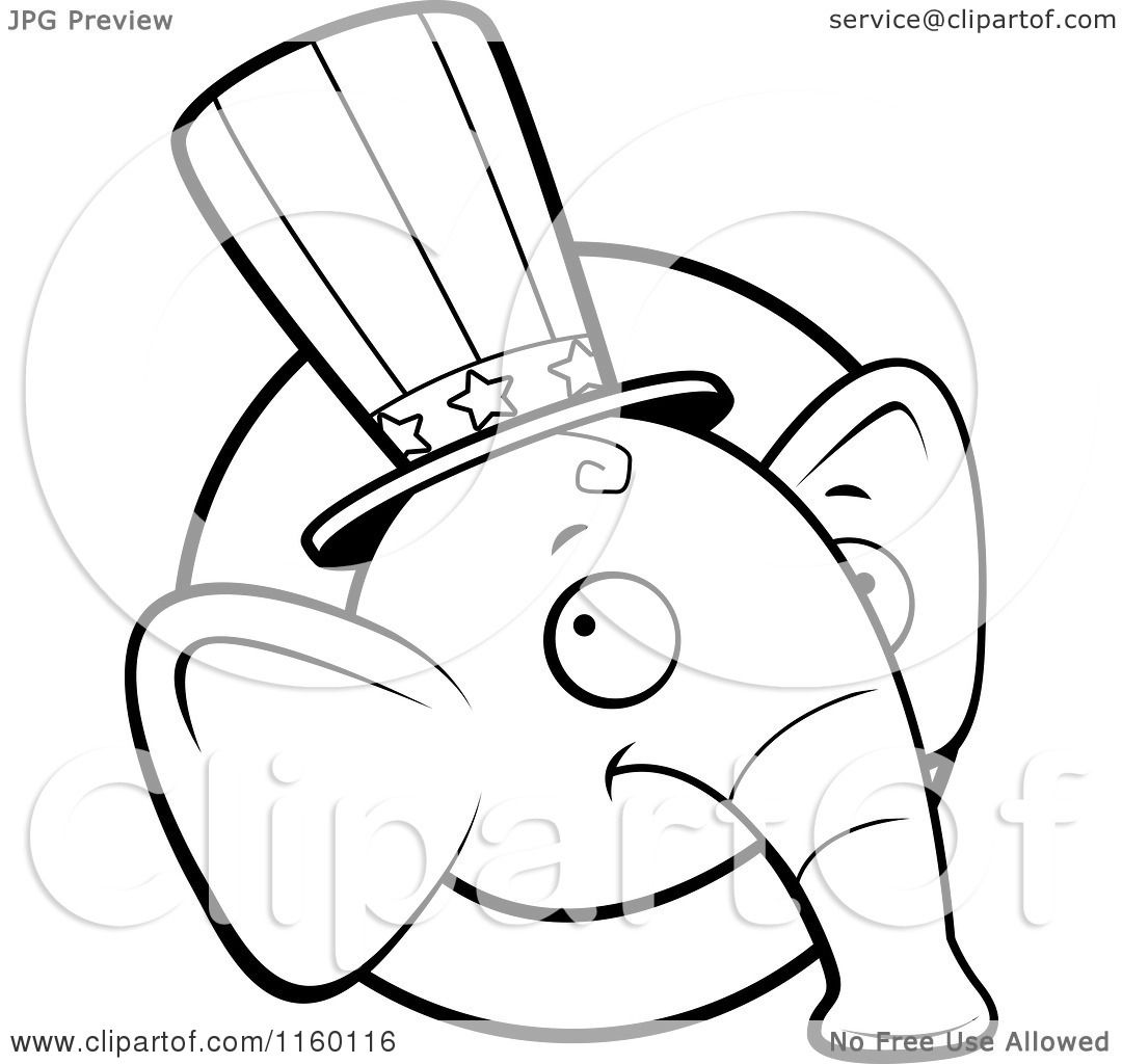 1080x1024 Cartoon Clipart Of A Black And White Republican Elephant Face Over
