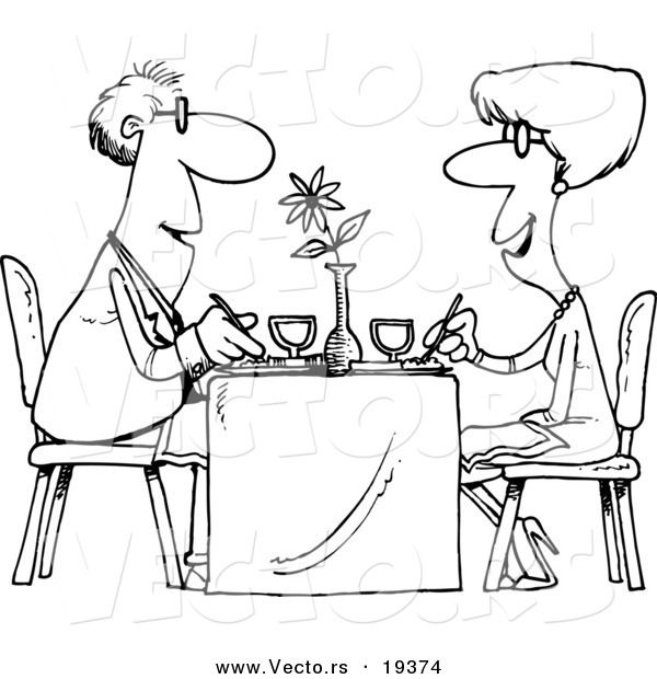 600x620 Vector Of A Cartoon Couple Dining
