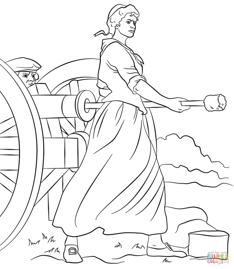 892x1024 Molly Pitcher America War Coloring Page