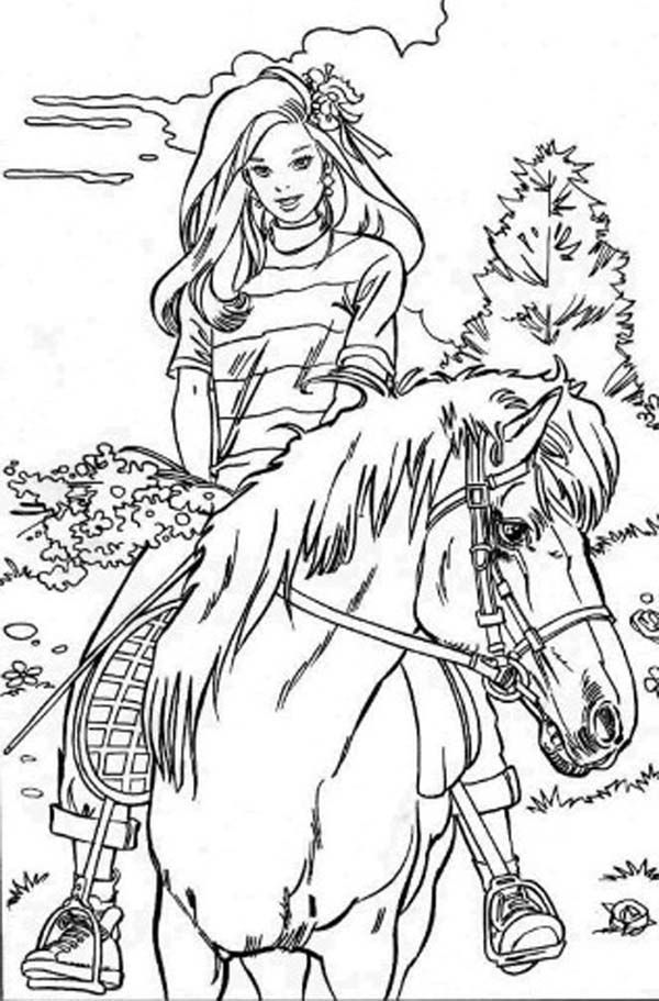 600x911 Barbie Doll Riding Horse Coloring Page Adolt Colouring Sheets