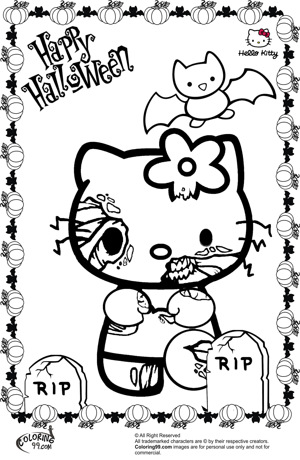 980x1500 Hello Kitty Halloween Coloring Pages