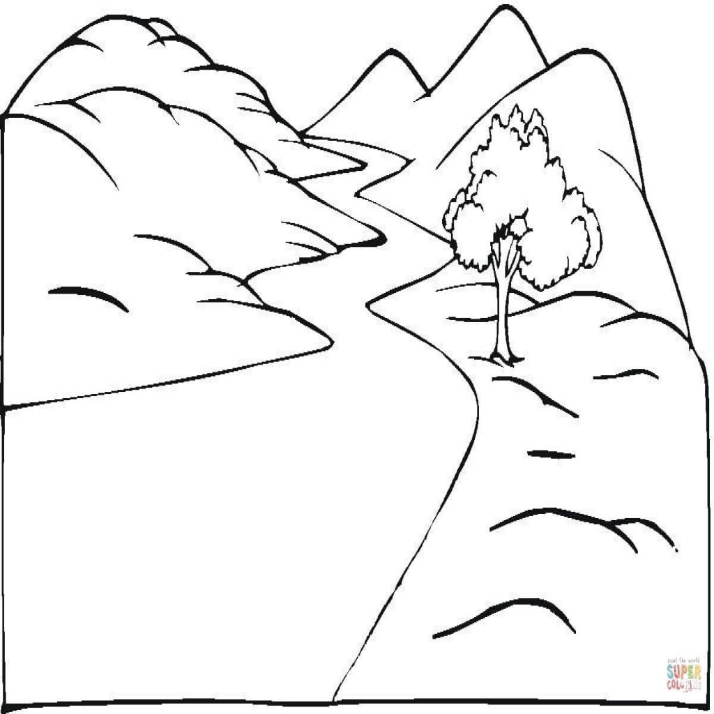1024x1024 Landscape And The Winding Road Coloring Page Free Printable
