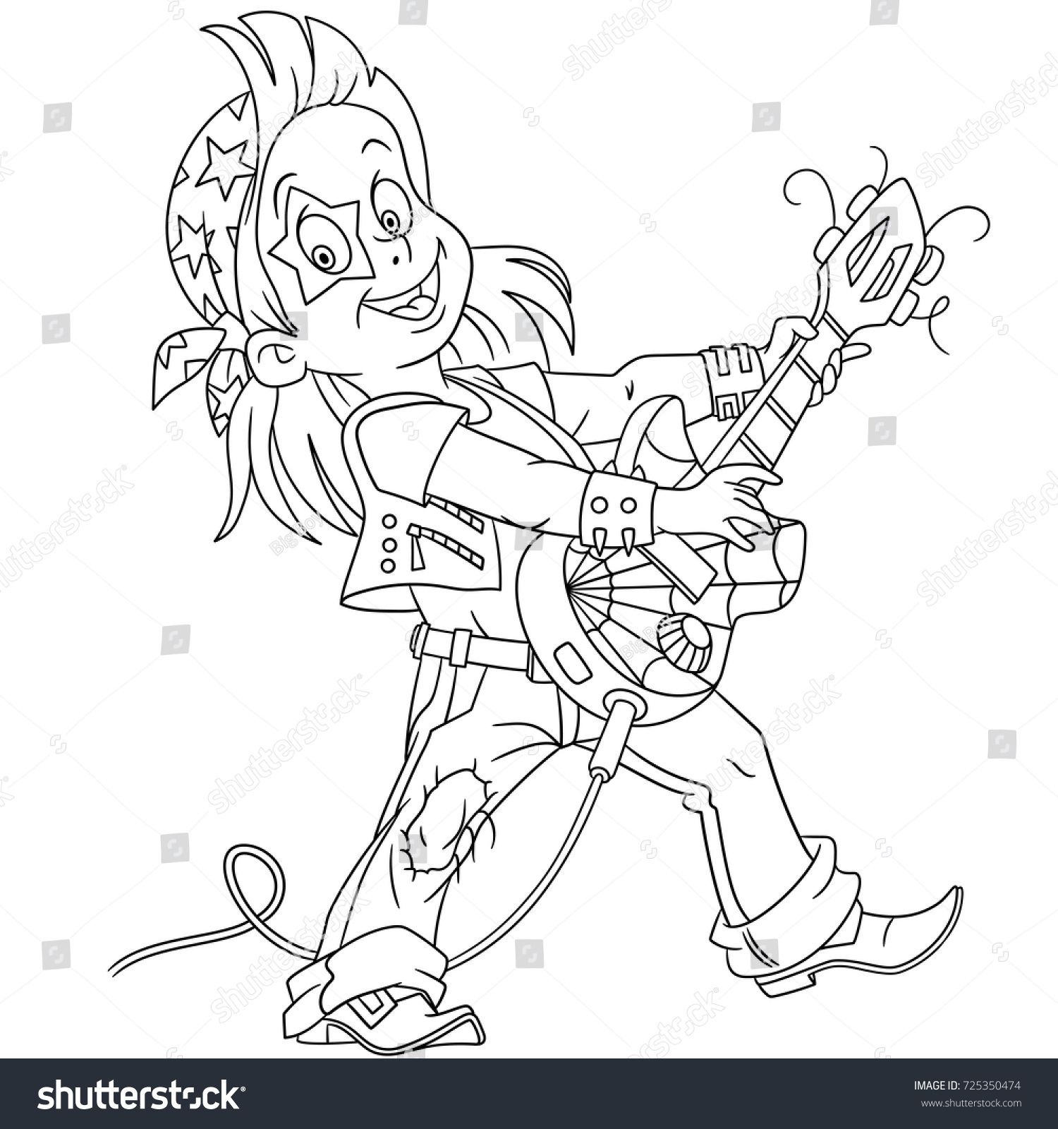 1500x1600 Coloring Page Of Cartoon Guitarist Of Rock And Roll Band Playing
