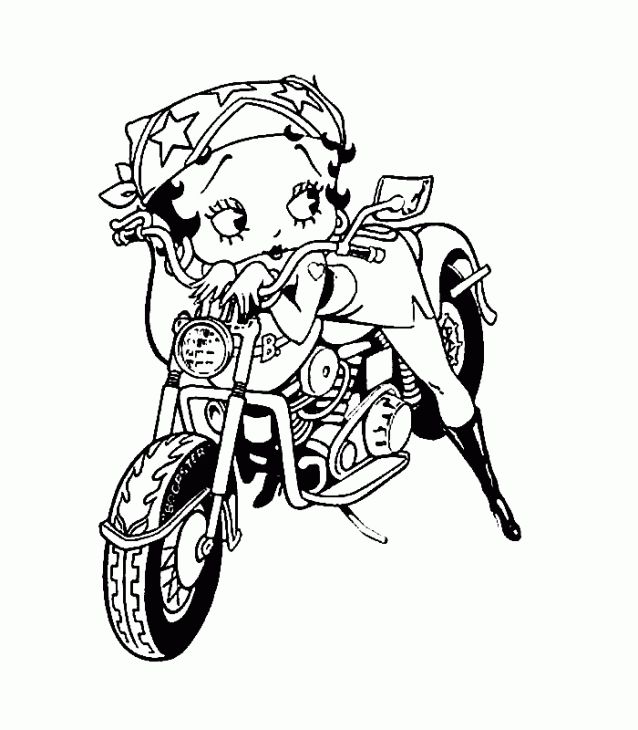 638x730 Betty Boop Posing On An Old Motorcycle Coloring Page Adult